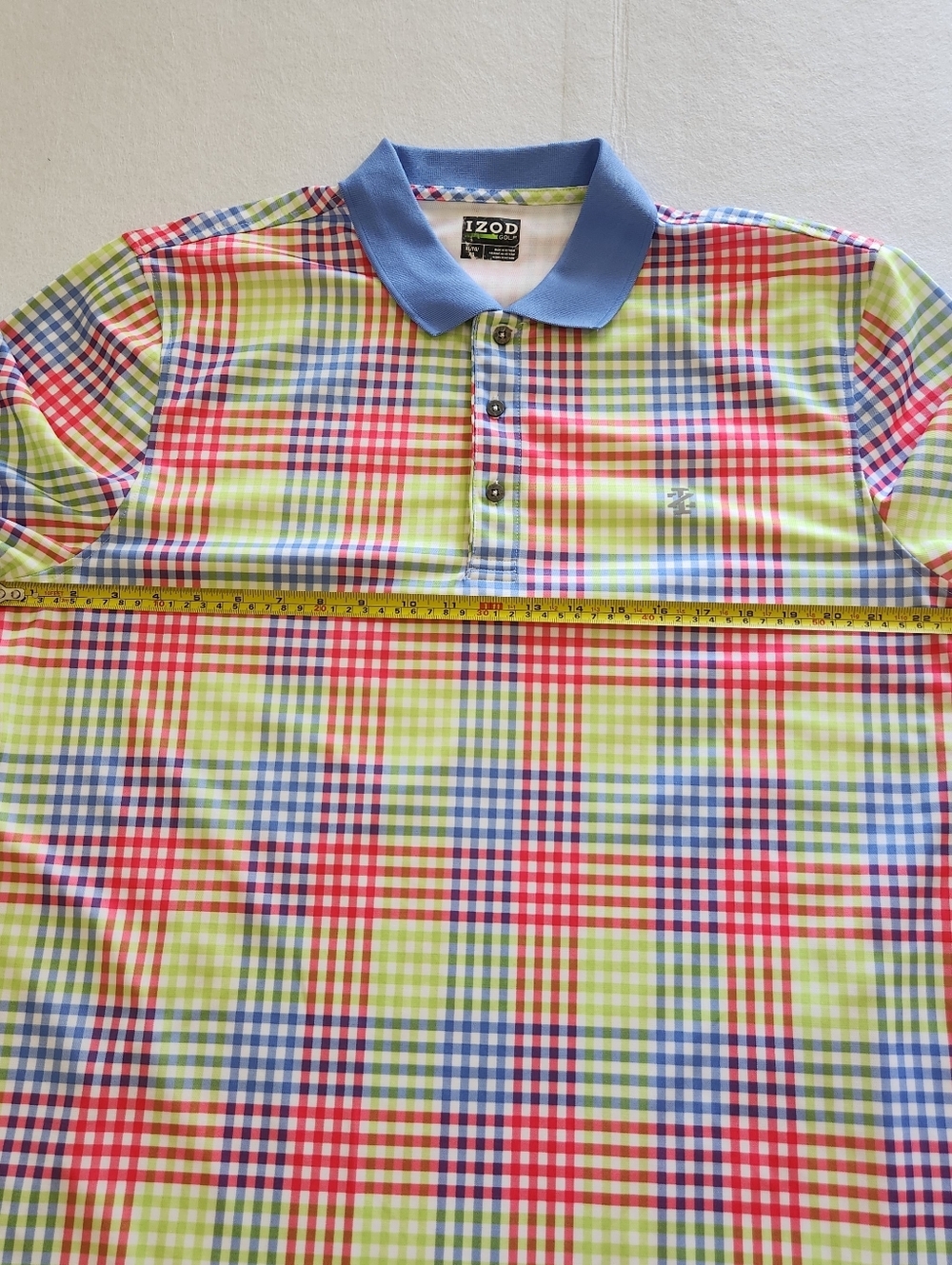 Izod Multicolor Plaid Golf Polo with Light Blue Collar Size Xlarge - Picture 10 of 12
